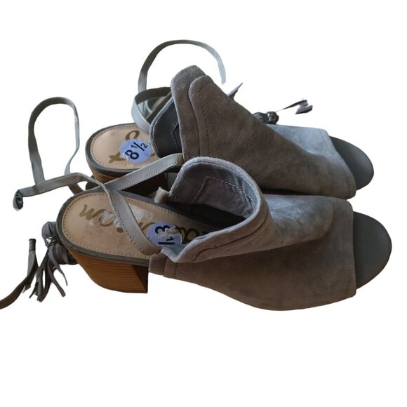 Sam Edelman SAMPSON Women's Size 8.5 Gray Suede Block Heel Peep Toe Shoe Bootie - Picture 2 of 4